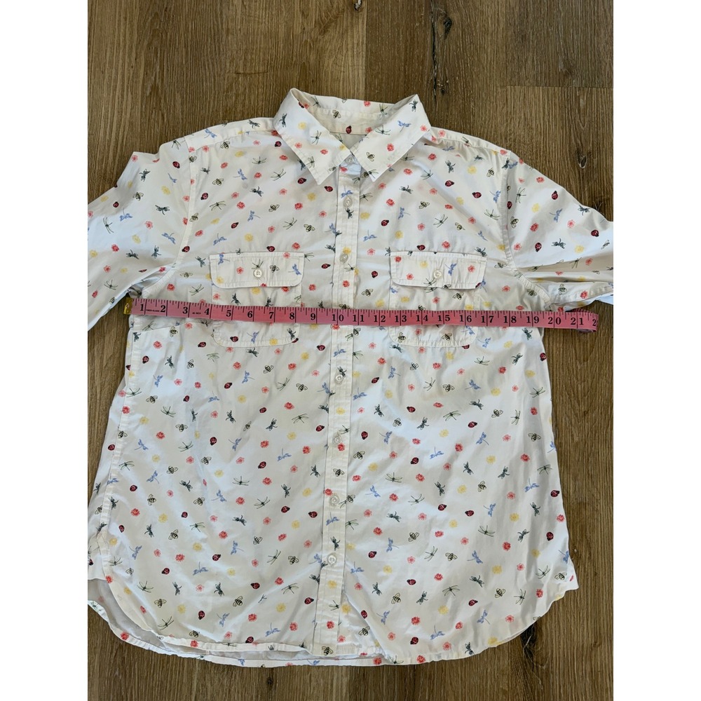 Talbots Insect Floral Print Button Down Shirt Womens M White Ladybug Bee Cotton - Picture 3 of 9